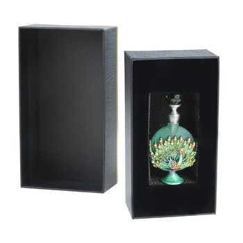1 adet 7ml Tavuskuşu Boş Parfüm Şişesi Metal Emaye Tavuskuşu Ekran Dekorasyon Zümrüt Kap Yeşil Cam Damlatıcı Vintage Hediye Kutusu