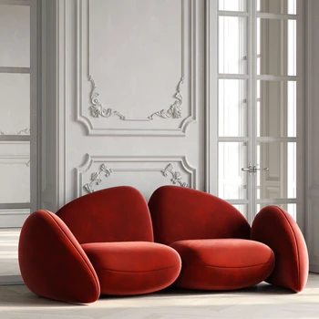 Modern basit yaratıcı deri tasarımcısı oturma odası Ev otel çift kişilik koltuk kanepe
