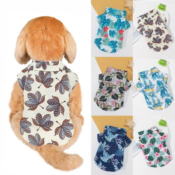 Hawaii Plaj Küçük Köpek Gömlek kısa kollu tişört Köpek Giysileri Sonbahar V Boyun Rahat Moda Yumuşak Yapraklar Sevimli Evcil hayvan Giysileri