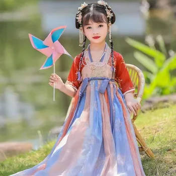 Yaz Kısa Kollu Geleneksel Çinli kız elbiseleri Tang Hanedanı Uzun Uzunluk Prenses Kostüm Ru Etek Peri Mütevazı Elbise