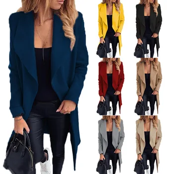 2023 Sonbahar / Kış Yeni Moda Kayış Yaka Düz Renk Yün Ceket kadın Giyim