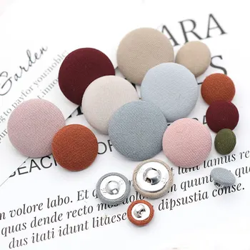 10 adet Metal Saplı Dikiş Yuvarlak Düğmeler Renkli Kumaş Kaplı DIY Aksesuarları Alüminyum Düğme Giyim İçin Dekoratif