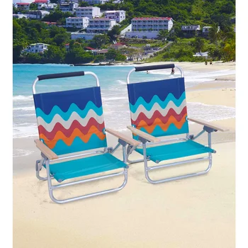 2 Set Plaj Sandalyesi Sırt Çantası Ahşap,Plastik, 3 Pozisyonlu Alüminyum Sandalye, 250 Lbs'ye Kadar