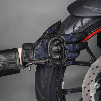 VEMAR VE-311 Koyun Derisi + Denim Kumaş motosiklet eldivenleri Yaz Retro Nefes Deri Sürme Guantes moto çapraz Accessori Moto