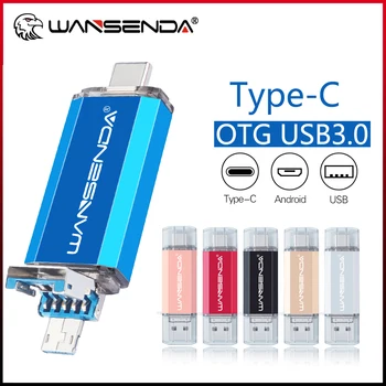 WANSENDA USB 3.0 OTG USB flash sürücü Tipi C Kalem Sürücü 32 GB 64 GB 128 GB 256 GB 512 GB Pendrive 3 in 1 mikro USB Sopa Flash Sürücü