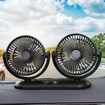 12/24V Taşınabilir Mini araba fanı 360 Derece Çok Yönlü Ayarlanabilir Otomatik Hava Soğutma Çift Kafa Usb Fanlar Sessiz Küçük masaüstü vantilatör