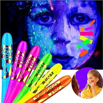 6 Adet/takım Eğlenceli toksik Olmayan Neon Etkiler Yüz ve Vücut boya kalemi yüz boyası Mum Boya Yüz Mum Boya Blacklight Kalem