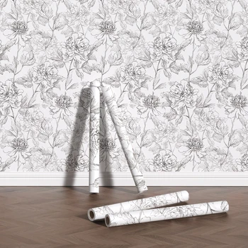 Moda Arka Plan Duvar Kağıdı El Boyalı Su Geçirmez Kendinden Yapışkanlı Çiçek Çıkarılabilir Dayanıklı PVC duvar resmi Duvar Kağıdı Beyaz