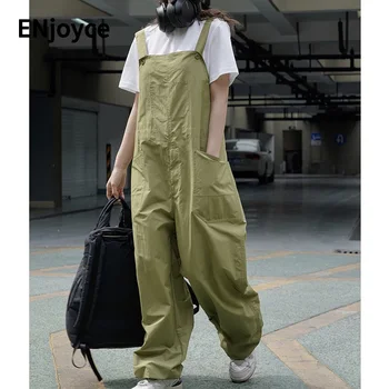 Yaz Kadın Retro Tulum Askı Tulumlar Kadın Japon Streetwear Bodysuit Ayarlanabilir Jartiyer Tek Parça Gevşek pantolon