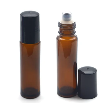 50 adet Sıcak 10cc Rulo Cam Şişe uçucu yağ Boş Amber 10ml Roll-On Parfüm örnek şişesi