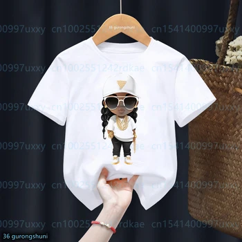 Serin Melanin Kız Tshirt Kawaii Küçük Kız Giyer Şapka Sihirli Melanin Afrikalı Kız Giysileri Harajuku Beyaz Hip Hop Gömlek Tops