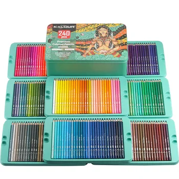 kemila Renkli Kalemler 240 adet Profesyonel Sanat Seti El-boyalı Çizim Yüksek Kaliteli Çizim Seti Demir Hediye Kutusu