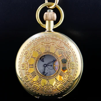 Lüks Altın Volan Mekanik Otomatik Akor cep saati Roma Dijital Kafatası Arama Kolye Otomatik Antika Saat Hediye