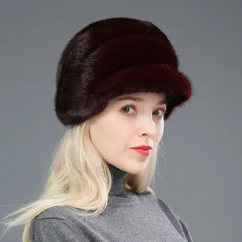 Kış Düz Renk Kalın Kürk Şapka kadın Lüks Vizon Kürk termal şapka Açık Kabarık Yumuşak Kazık Önlemek için Soğuk Kürk Şapka