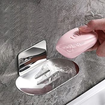 Punch-Ücretsiz paslanmaz çelik sabun Kutusu Yük Taşıyan Drenaj Sabunluk Banyo Vantuz Sünger Tutucu Enayi Sabun Kabı