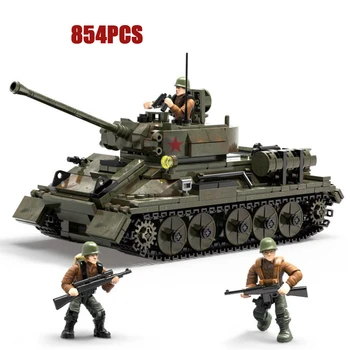 Dünya Savaşı Sovyetler Birliği T-34/85 Orta Tank Askeri Model Yapı Mega Blok WW2 Ordu Tatil Figürleri Tuğla Oyuncaklar Monte hediye İçin
