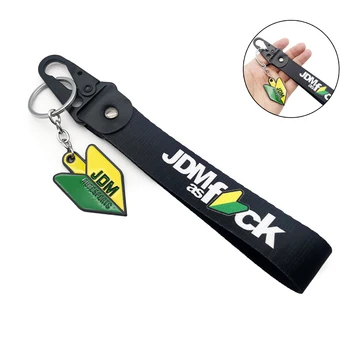 JDM Logo Anahtar Etiketi Araba Anahtarlık Anahtarlık Çekme Tarafı Naylon Kayış Anahtarlık Yüzükler Araba Motosiklet Boyunluklar Oto Aksesuarları