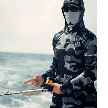 Güneş Koruma Yürüyüş Dişli Erkekler Balıkçılık Uzun Kollu Kapşonlu Gömlek Pesca Camisa De Pesca Uv Nefes Balıkçılık Performans Giyim