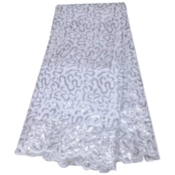 Fransız Örgü Dantel payetli kumaş, Afrika Beyaz Dantel Malzeme düğün elbisesi, 5 Metre