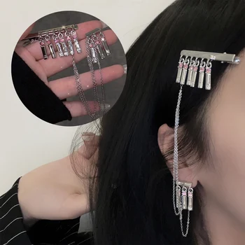 Punk kulak klipsi saç tokası Entegre Kişiselleştirilmiş Tasarım Duygusu Metal Kristal Zincir Firkete Şapkalar Y2k saç aksesuarları Kadınlar İçin