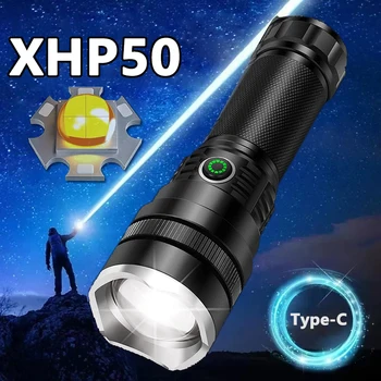 Taşınabilir yüksek güçlü el feneri USB zoom Led Torch Xhp50 şarj edilebilir alüminyum alaşım su geçirmez ışık açık yürüyüş kamp
