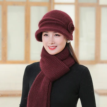 Yeni Kadın Kış Şapka Kalın Sıcak Kap Eklemek Kürk Astarlı Sıcak Şapka Eşarp Seti Moda Şapka Kadınlar İçin Rahat Tavşan Kürk Örme Kova Şapka