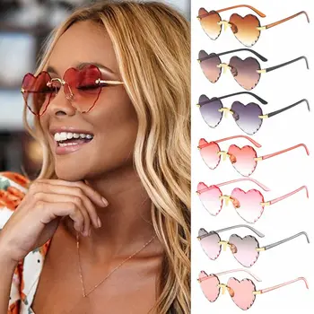 Moda Kalp Şeklinde Güneş Gözlüğü Kadın Degrade Aşk Kalp güneş gözlüğü Moda Parti Shades Çerçevesiz Gözlük UV Koruma