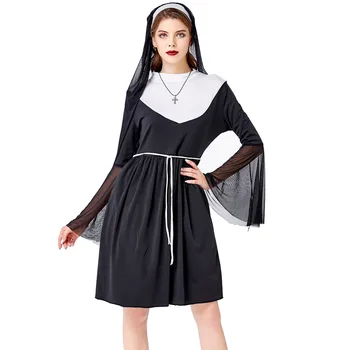 Kadınlar için cadılar bayramı Kostümleri Seksi Cosplay Rahibe Kostüm Cosplay Elbise İle Siyah Hood İçin Seksi Cadılar Bayramı Kostümleri Seksi Kostümleri
